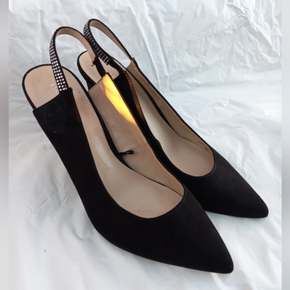 Marc Fisher Black Slingback Heels With Rhinestones Size 8.5